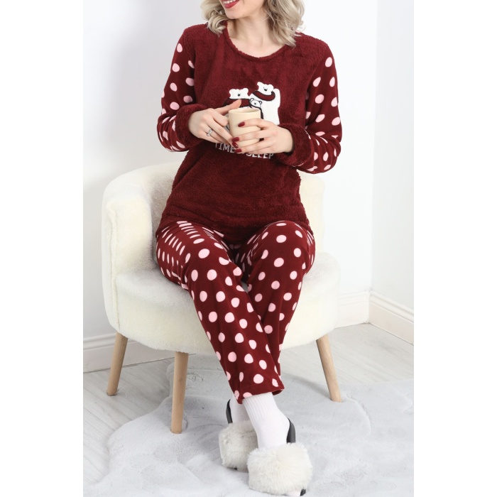 Polar Pijama Takımı Bordo1