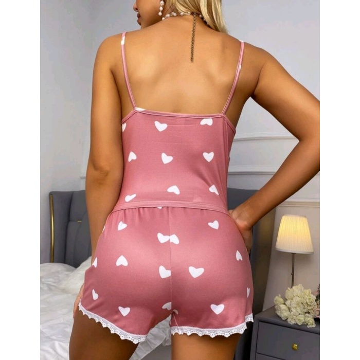 Kadın Pembe Askılı Şortlu Pijama Takım