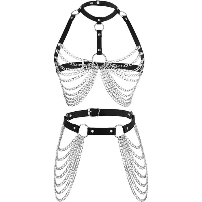 Zincirli Deri Harness Sexi Takım Kostüm 800396