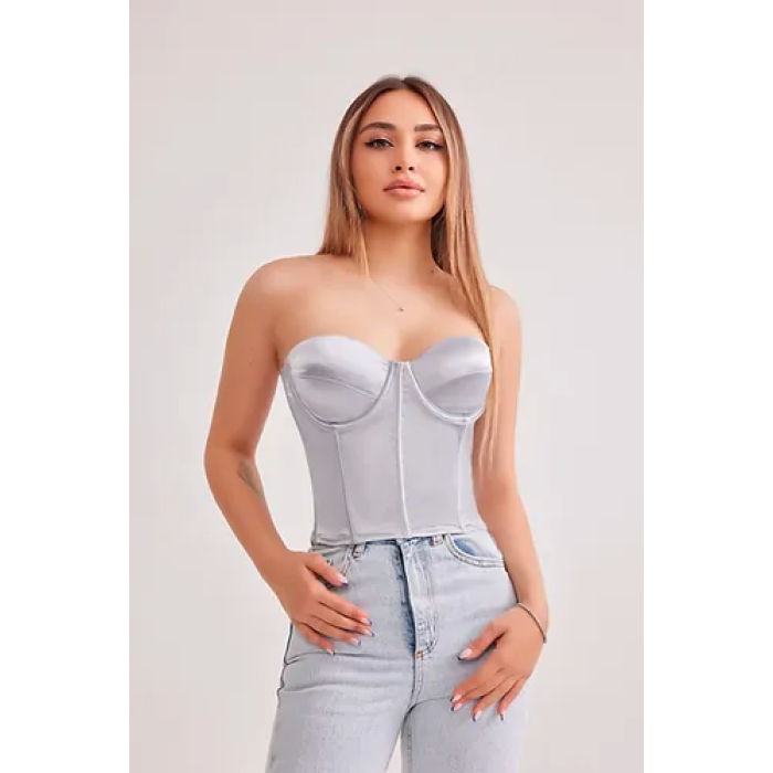 Saten Lycralı Crop Top