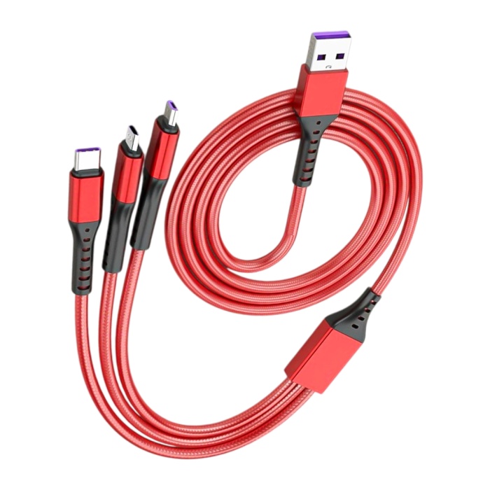 3IN1 KIRMIZI 1.2 METRE (MICRO USB - LIGHTNING - TYPE C) TELEFON ŞARJ KABLOSU (4172)