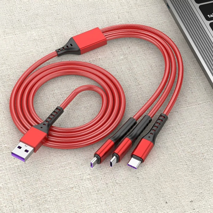 3IN1 KIRMIZI 1.2 METRE (MICRO USB - LIGHTNING - TYPE C) TELEFON ŞARJ KABLOSU (4172)