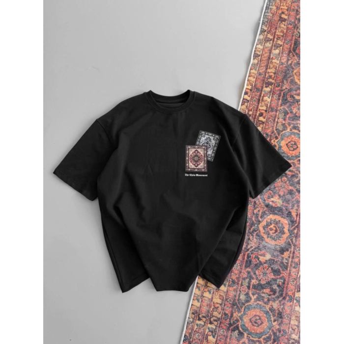 Erkek Baskılı Oversize T-shirt - Siyah