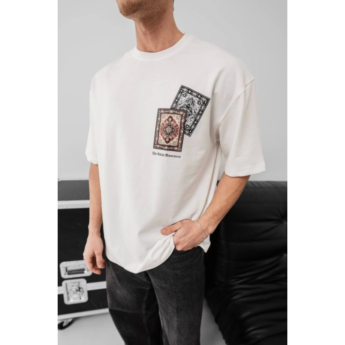 Erkek Baskılı Oversize T-shirt - Beyaz