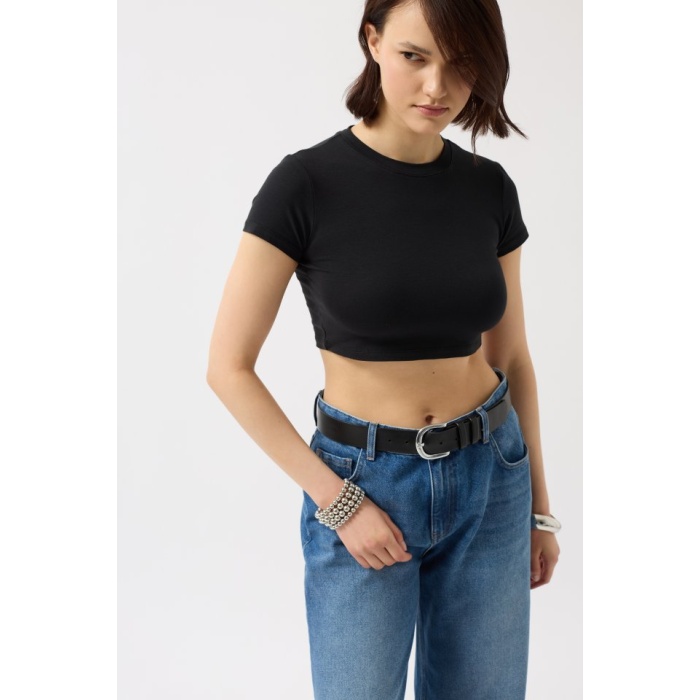 Likralı Basic Crop T-Shirt