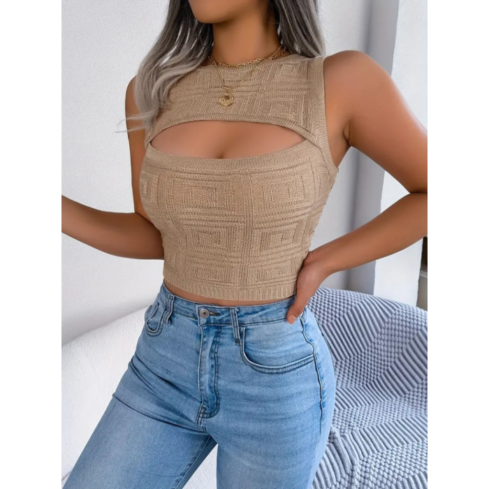 Kadın Askılı Bisiklet Yaka Güpüs Dekolteli Triko Crop Bluz