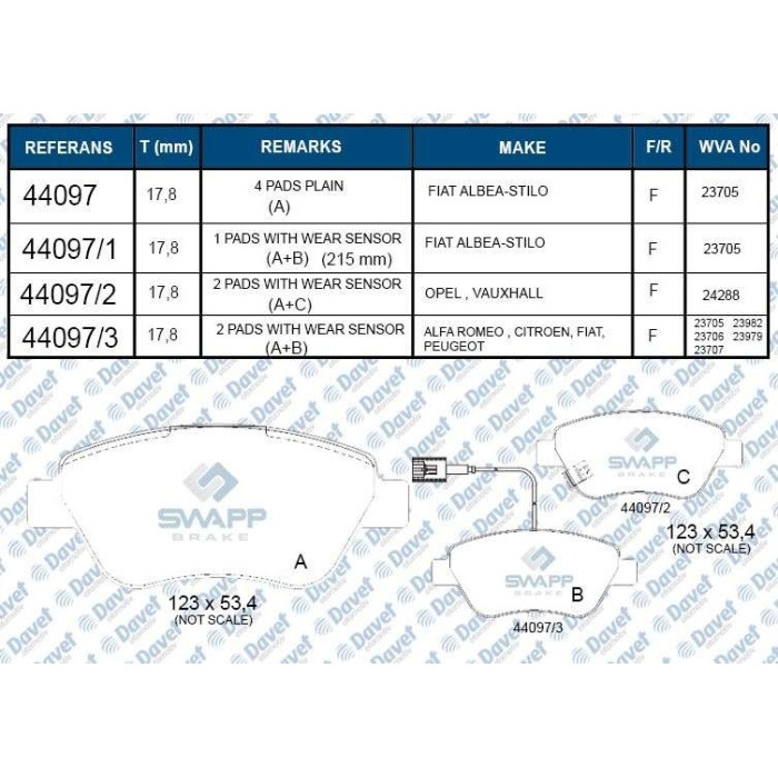 FREN BALATASI ON LINEA 1.3 STILO-BRAVO-SIENA-PALIO-ALBEA 1.2-1.4-1.6-1.9D MULTIJET 10-01--> DOBLO 1.3D NEMO-BIPPER-FIORINO TEK FISLI WVA 23705