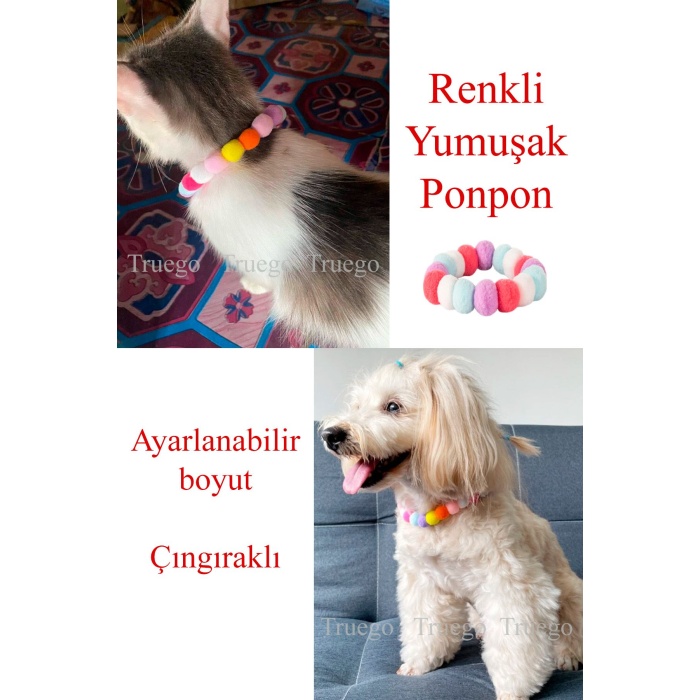 Renkli Ponpon Kedi Köpek Evcil Hayvan Boyun Tasması