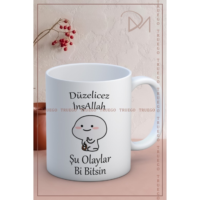 Baskılı Kupa Bardak Seramik Mug - Düzelicez İnşAllah Be Şu Olaylar Bi Bitsin