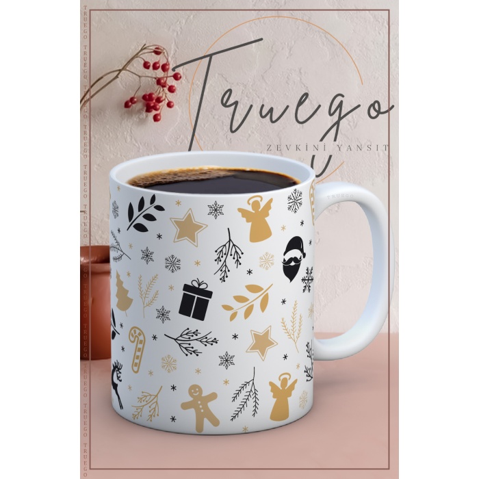 Baskılı Kupa Bardak Seramik Mug - Yılbaşı Motif