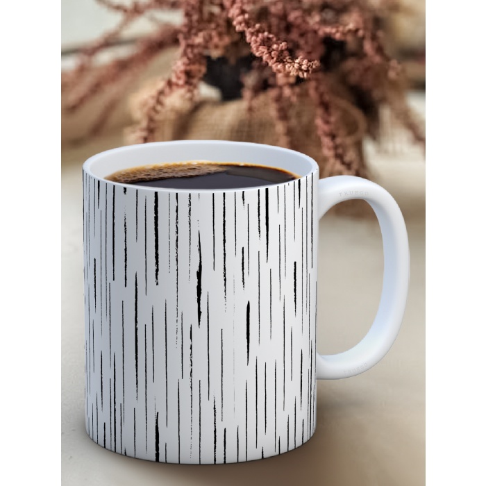 Baskılı Kupa Bardak Seramik Mug - Siyah Çizgi