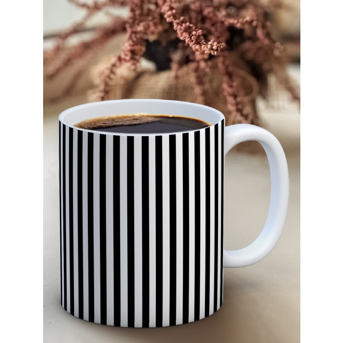 Baskılı Kupa Bardak Seramik Mug - Siyah Çizgiler