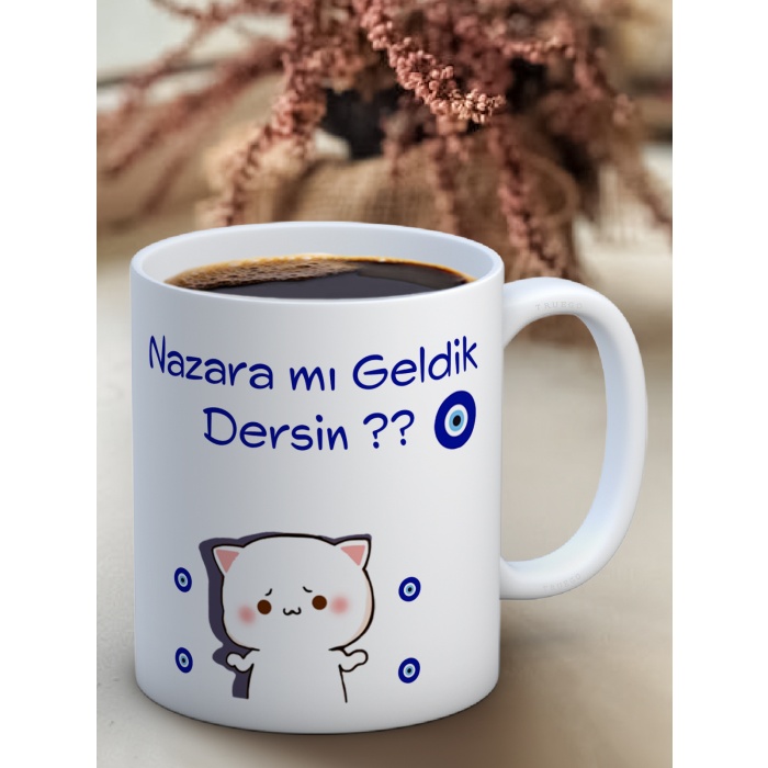 Baskılı Kupa Bardak Seramik Mug - Nazara mı Geldik?