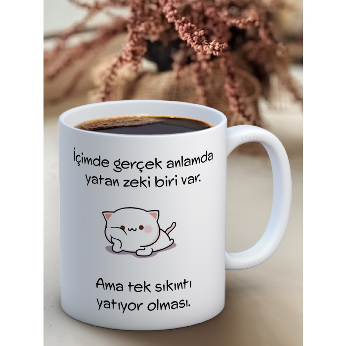 Baskılı Kupa Bardak Seramik Mug - İçimde zeki biri yatıyor...