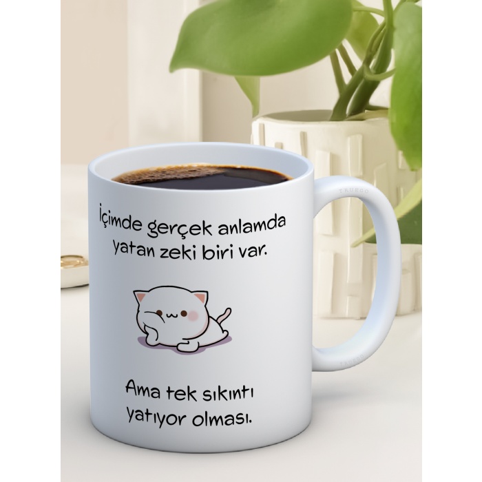 Baskılı Kupa Bardak Seramik Mug - İçimde zeki biri yatıyor...