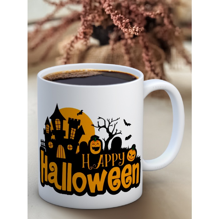 Baskılı Kupa Bardak Seramik Mug -Happy Halloween