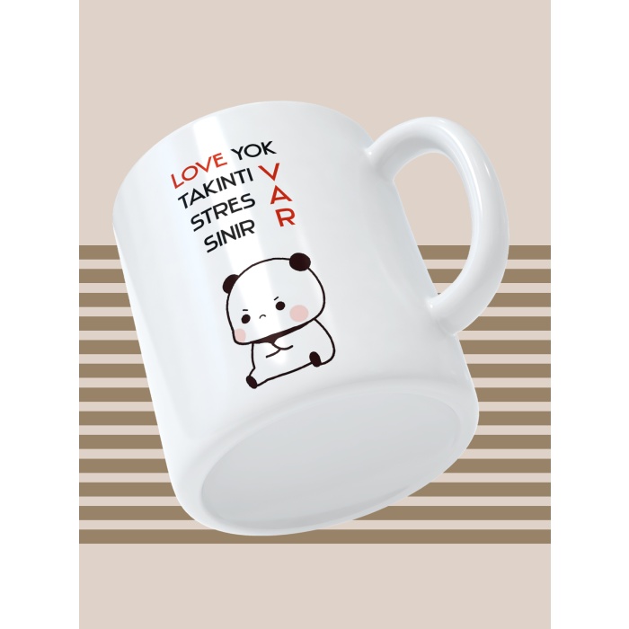 Baskılı Kupa Bardak Seramik Mug - Love yok, takıntı var, stres var, sinir var.