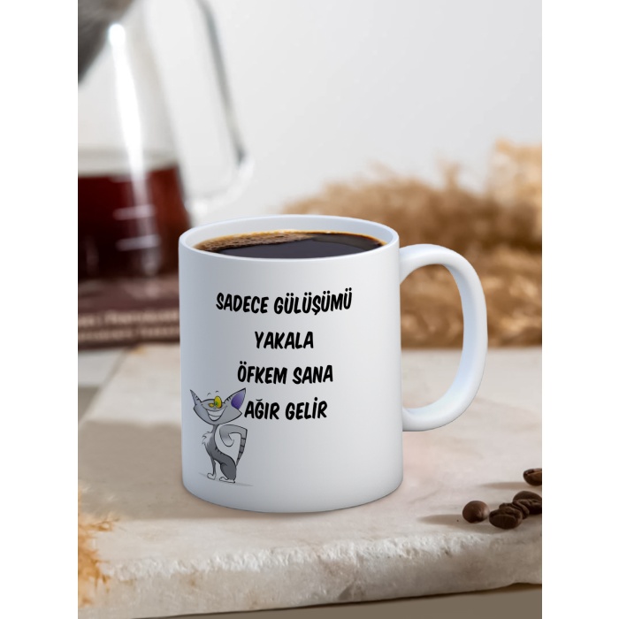 Baskılı Kupa Bardak Seramik Mug - Gülüşümü Yakala..