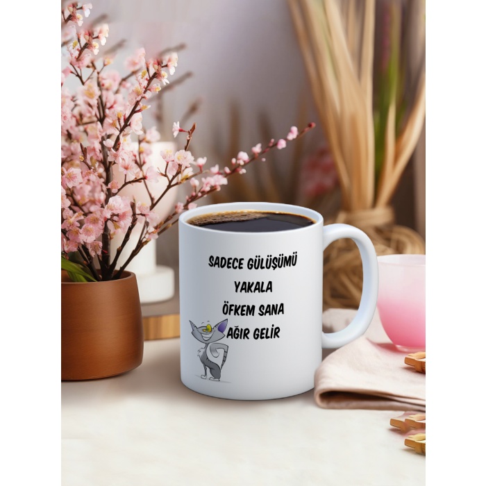 Baskılı Kupa Bardak Seramik Mug - Gülüşümü Yakala..