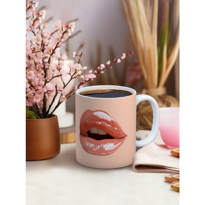 Baskılı Kupa Bardak Seramik Mug - Dudak