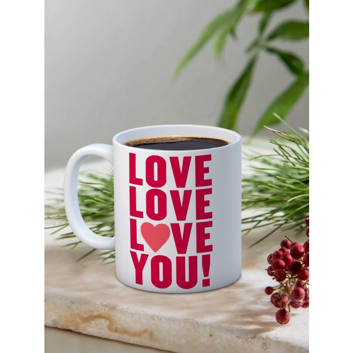 Baskılı Kupa Bardak Seramik Mug - Pembe Love