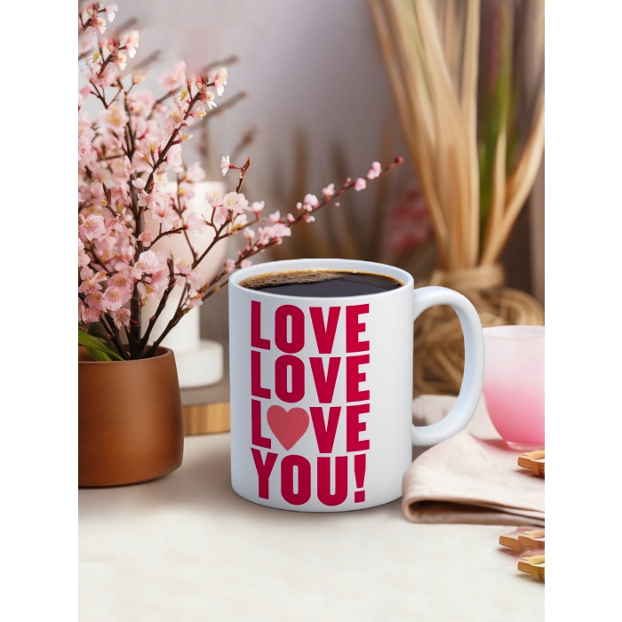 Baskılı Kupa Bardak Seramik Mug - Pembe Love