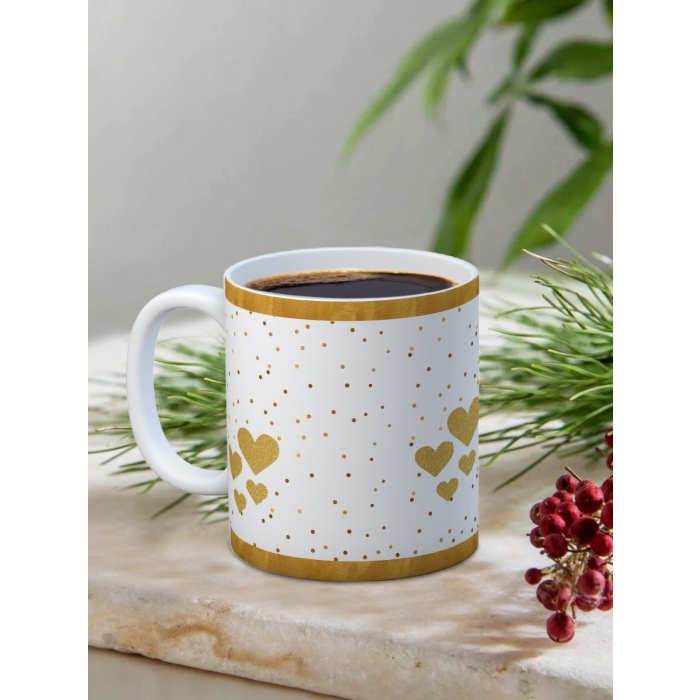 Baskılı Kupa Bardak Seramik Mug - Sarı Kalp