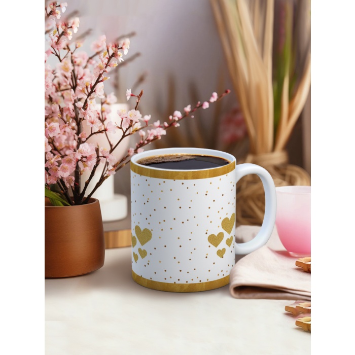 Baskılı Kupa Bardak Seramik Mug - Sarı Kalp