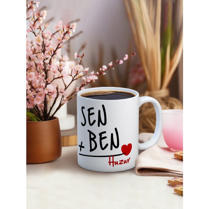 Baskılı Kupa Bardak Seramik Mug - Sen Ben Huzur