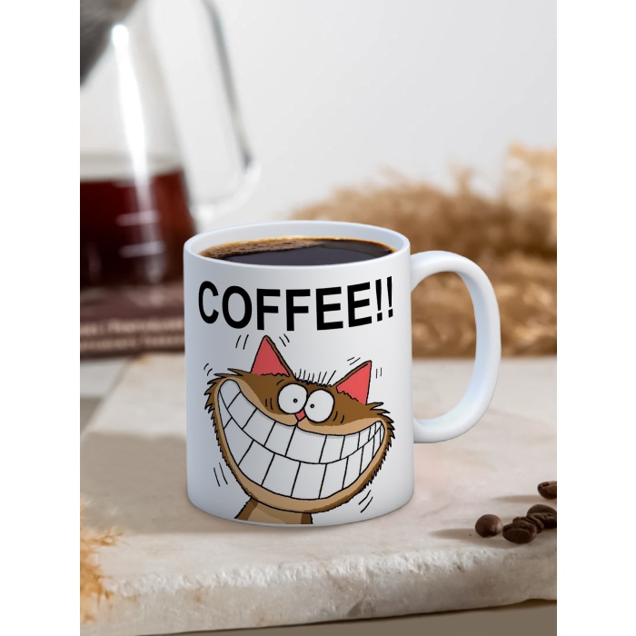 Baskılı Kupa Bardak Seramik Mug - Coffeee