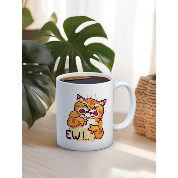 Baskılı Kupa Bardak Seramik Mug - EWW!  kedi