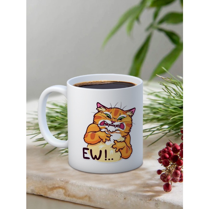 Baskılı Kupa Bardak Seramik Mug - EWW!  kedi