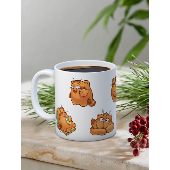 Baskılı Kupa Bardak Seramik Mug - Sevimli Kedi