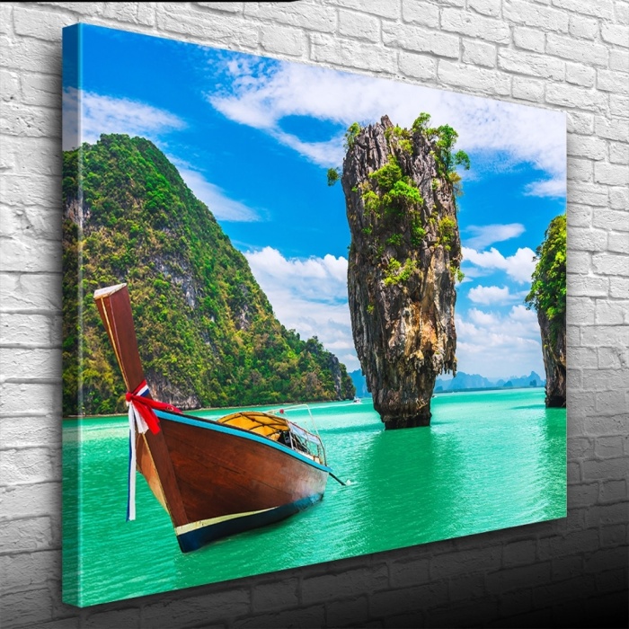 Phuket, Kayık ve Adalar Manzarası Kanvas Tablo 50 x 70