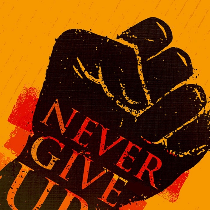 Never Give Up Siyah Turuncu Tonlarda Afiş Kanvas Tablo 50 x 70