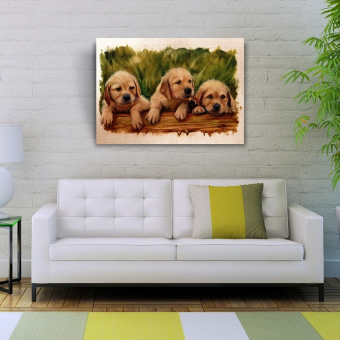 Şirin Yavru Köpekler Yağlıboya Kanvas Tablo 50 x 70