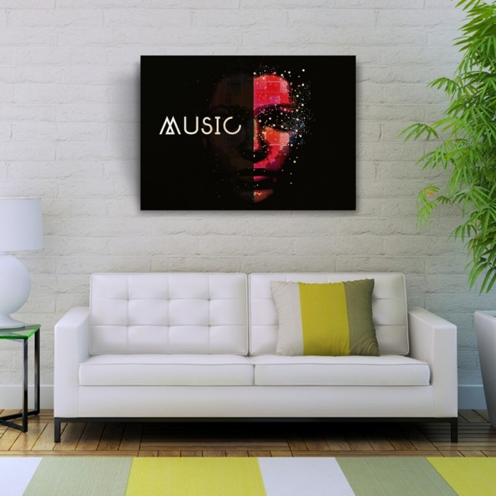 Music Afiş Siyah Kırmızı Tonlarda Kanvas Tablo 50 x 70