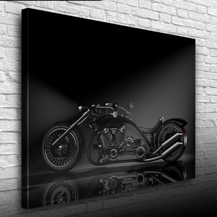 Siyah Futuristik Chopper Motosiklet Kanvas Tablo 50 x 70