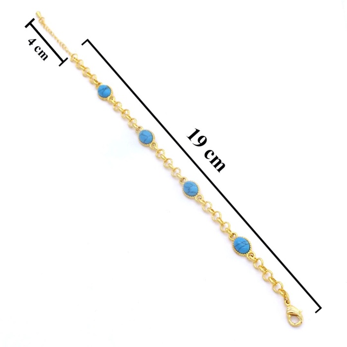 22 Ayar Altın Kaplama Turkuaz Taşlı Figaro Bileklik BLK-381