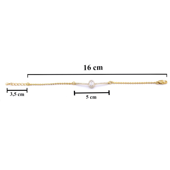 Altın Kaplama Ezme Zincirli Oval Zirkon Taşlı Kadın Bileklik BLK-501