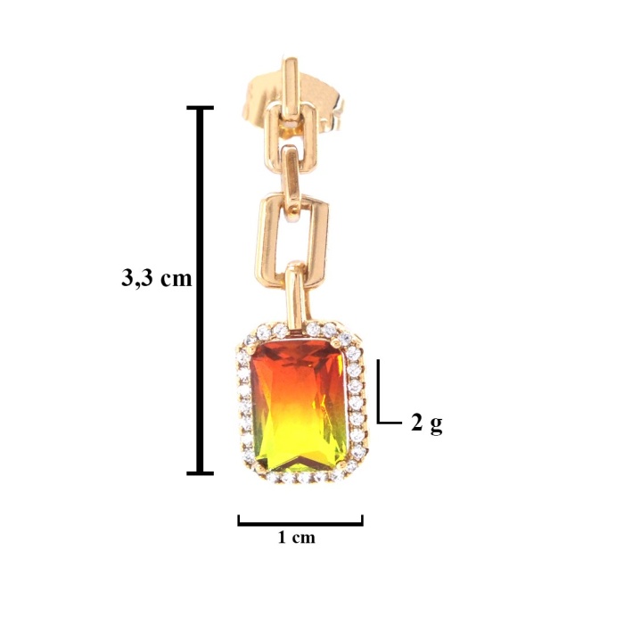 FerizZ Altın Kaplama Renkli Taşlı Sallantılı Küpe UNK-650