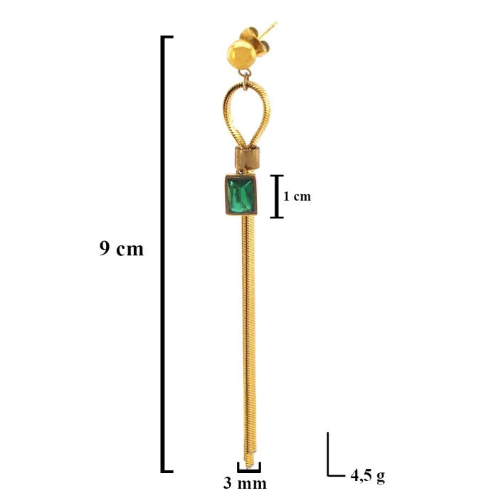 Altın Kaplama Sallantılı Yeşil Taşlı Küpe UNK-614