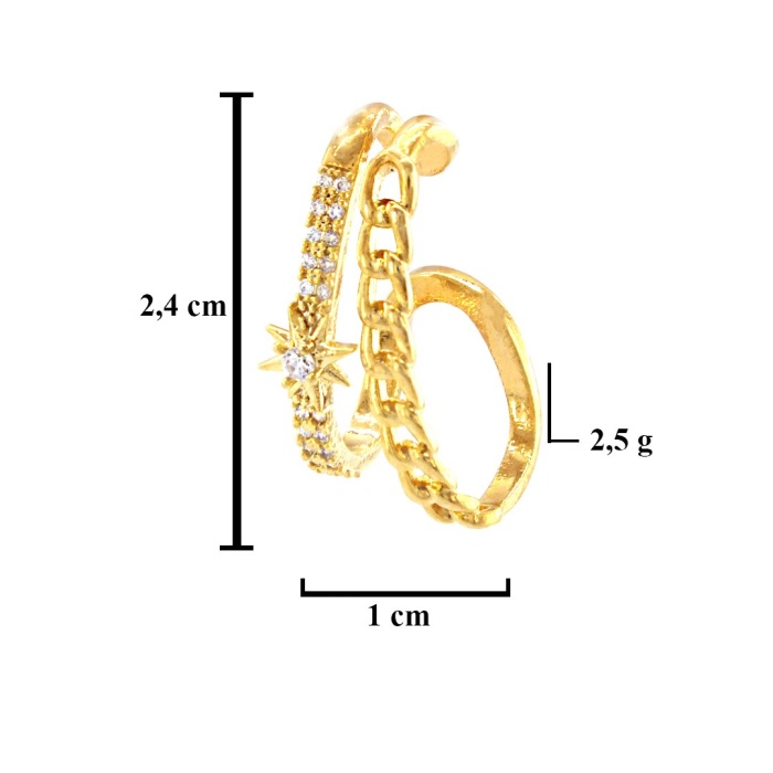 Altın Kaplama Taşlı Figaro Desenli Çelik Ear Cuff Küpe UNK-680