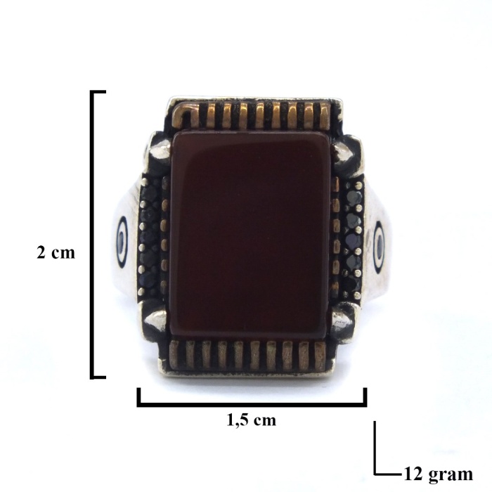 FerizZ Kırmızı Taşlı İşlemeli 925 Ayar Erkek Gümüş Yüzük GEY-133