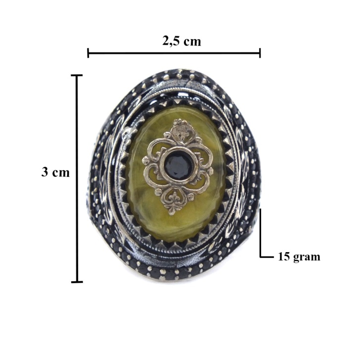 Akik Taşlı Kalemli El İşçiliği 925 Ayar Erkek Gümüş Yüzük GEY-134