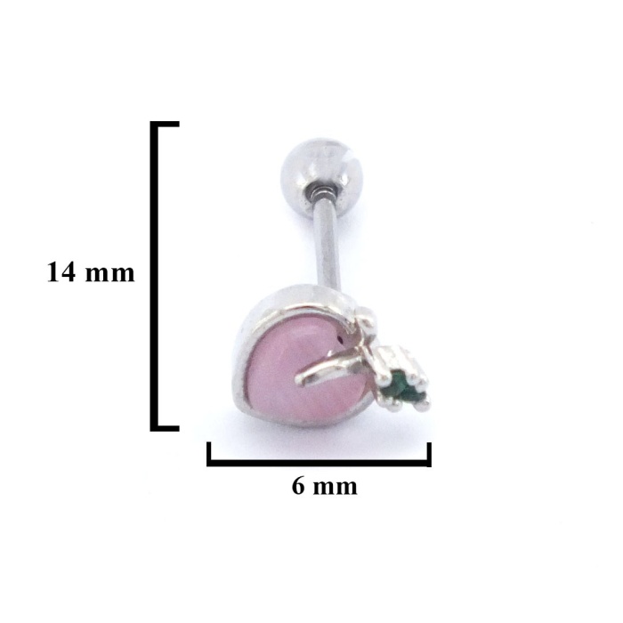 FerizZ 316L Çelik Zirkon Taşlı Pembe Elma Şeklinde Piercing PRC-164