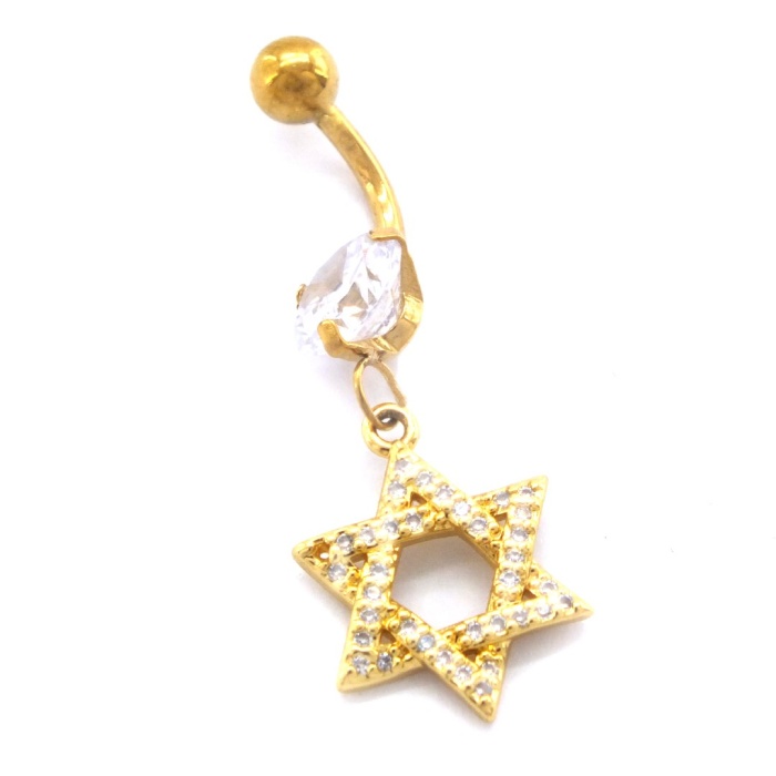 Altın Kaplama Zirkon Taşlı Pentagram Piercing PRC-125