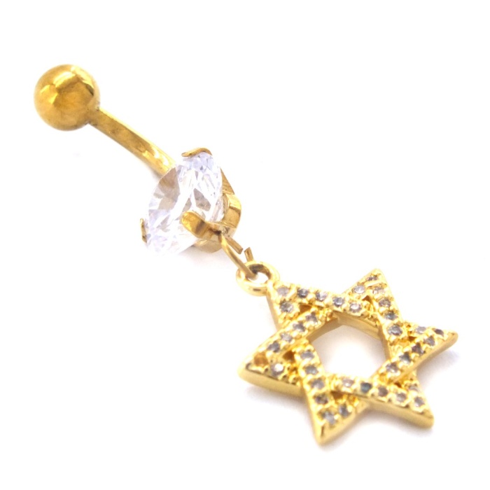 Altın Kaplama Zirkon Taşlı Pentagram Piercing PRC-125