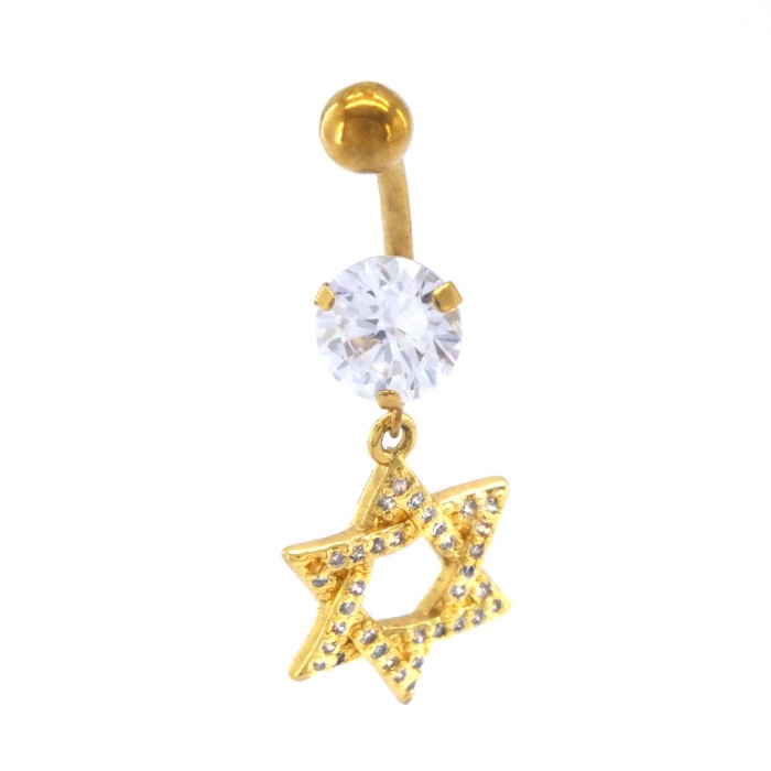 Altın Kaplama Zirkon Taşlı Pentagram Piercing PRC-125