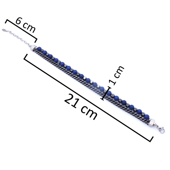 316L Erkek Çelik Bileklik Lacivert Hematit Taşlı Spor Zincir Bileklik EBLK-458